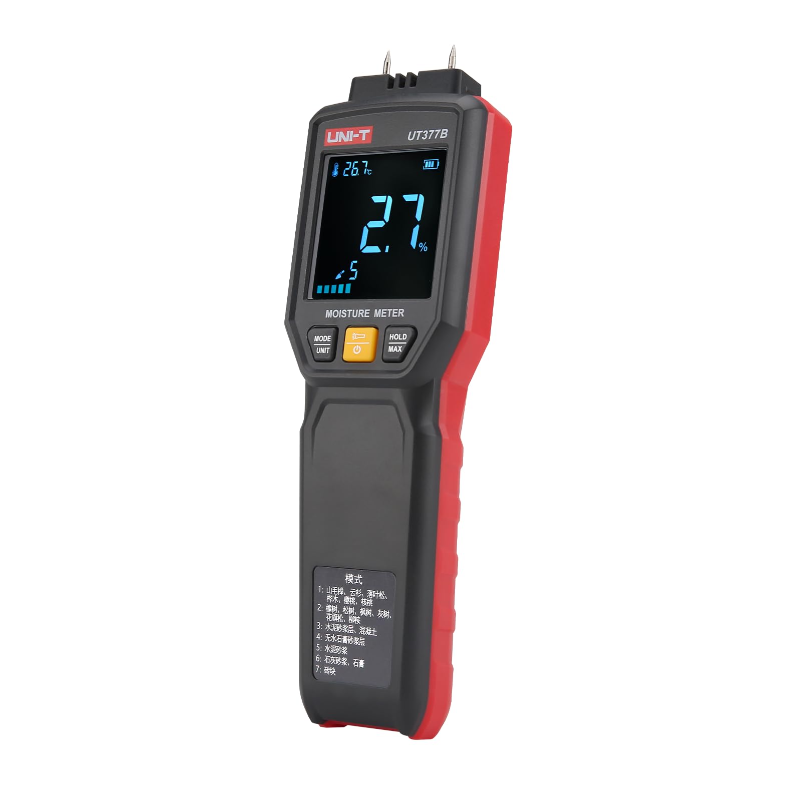 UNI-T UT377B Pin Moisture Meter Wood Humidity Tester Hygrometer Timber Wall Moisture Detector Damp Detector LCD Display Cement Brick Moisture Meter-image-9