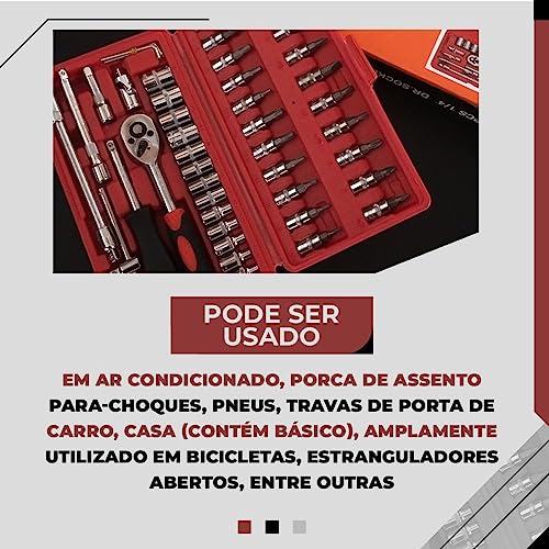 Jogo De Soquete Aço Crv 1/4 Catraca Chave Allen Com Maleta - Vinwer