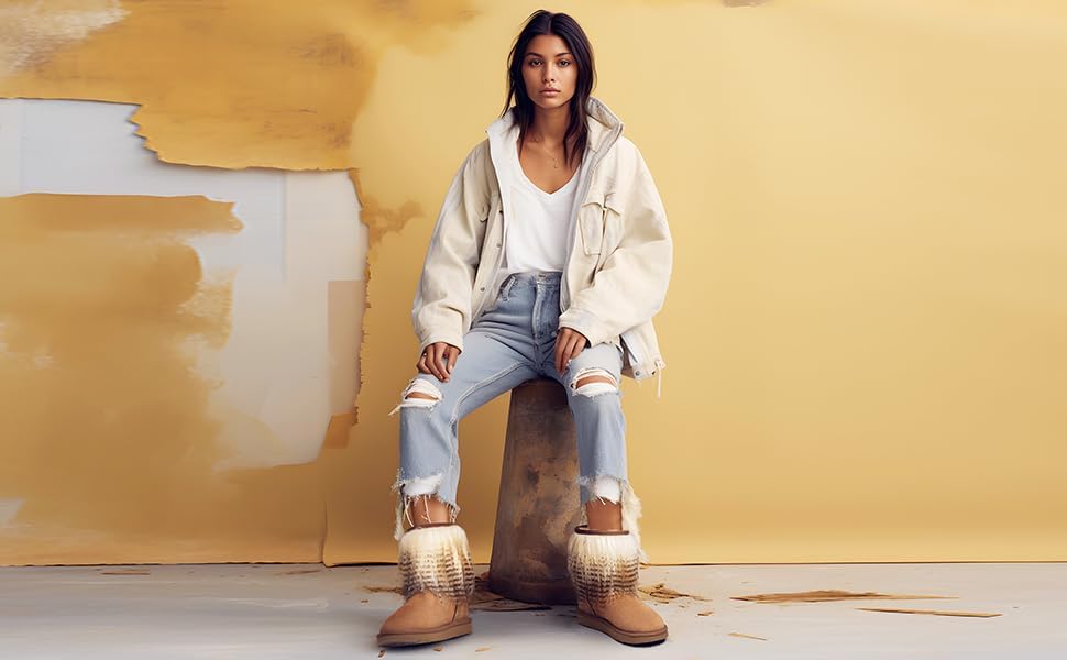 AU&MU AUMU Women's Faux Fur Boot Furry Fluffy Short Snow Boot Sheep Insole - Image 2