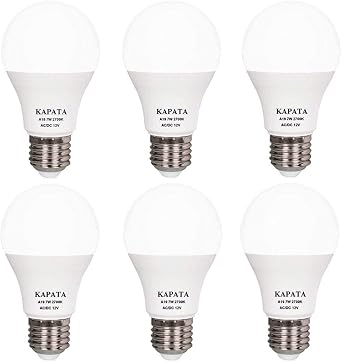 12V A19 LED Light Bulb Soft White 2700K 60 Watt Halogen Equivalent A19 Bulbs E26 Screw Base , for RV , Boat , Camping , Outdoor Solar Powered Lighting , Off Grid Lighting Application , 6-Pack