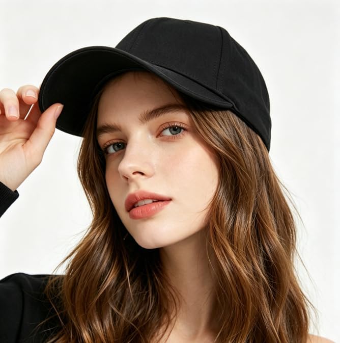 Classic Black Baseball Cap, Breathable Adjustable Durable Hat for Women Men