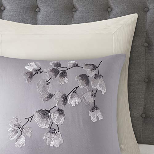 N Natori Sakura Duvet Cover Reversible Cherry-Blossom Cotton Printed Flower Floral Botanical Matching Embroidered Shams Soft Corner Ties All Season Bedding-Sets, Full/Queen(92"X96"), Lilac #TOP7