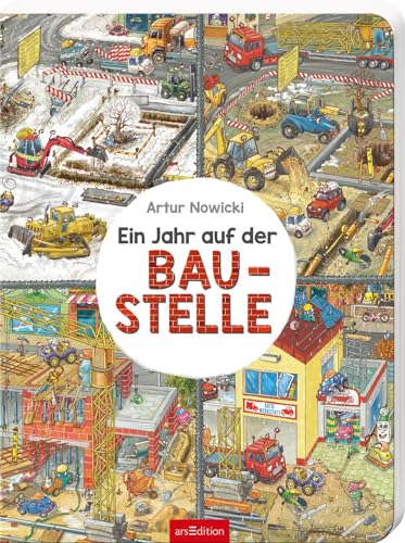 Ein Jahr auf der Baustelle: Großformatiges dickes Wimmelbuch zum Thema Baustelle ab 24 Monaten