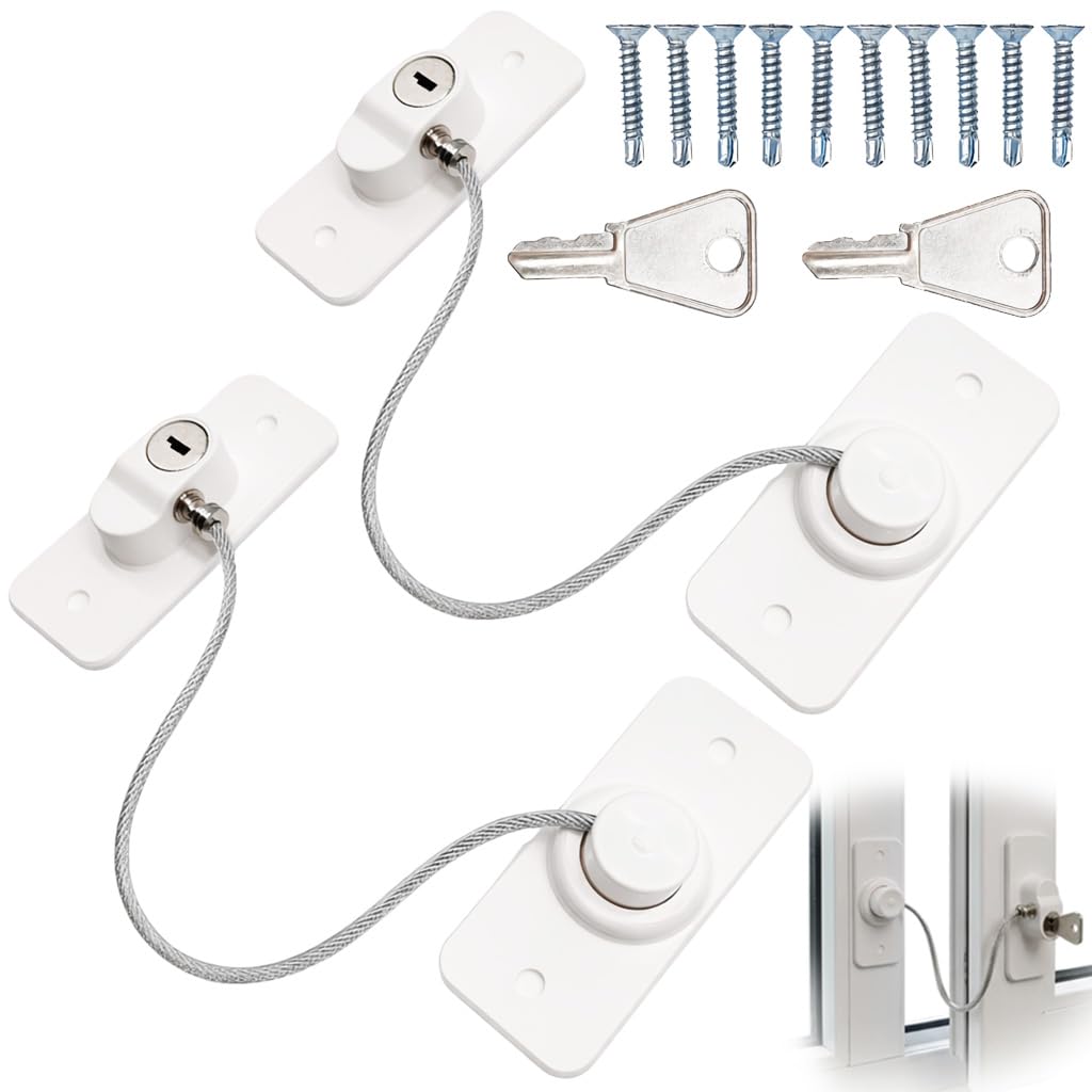 2Pcs Window Safety Locks Restrictor with Key, Safety Lock for UPVC Windows, Adjustable Safety Restrictors for Home and Office Use