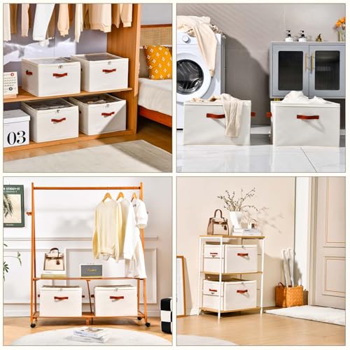 Image of INSTY Shoe Organizer for Closet, 2 Pack Foldable Shoe Storage Containers, Fits up to 16-32 Pairs, Adjustable Dividers for Shoe Organizer, Fabric Shoe Storage Bins with Clear Cover, Beige