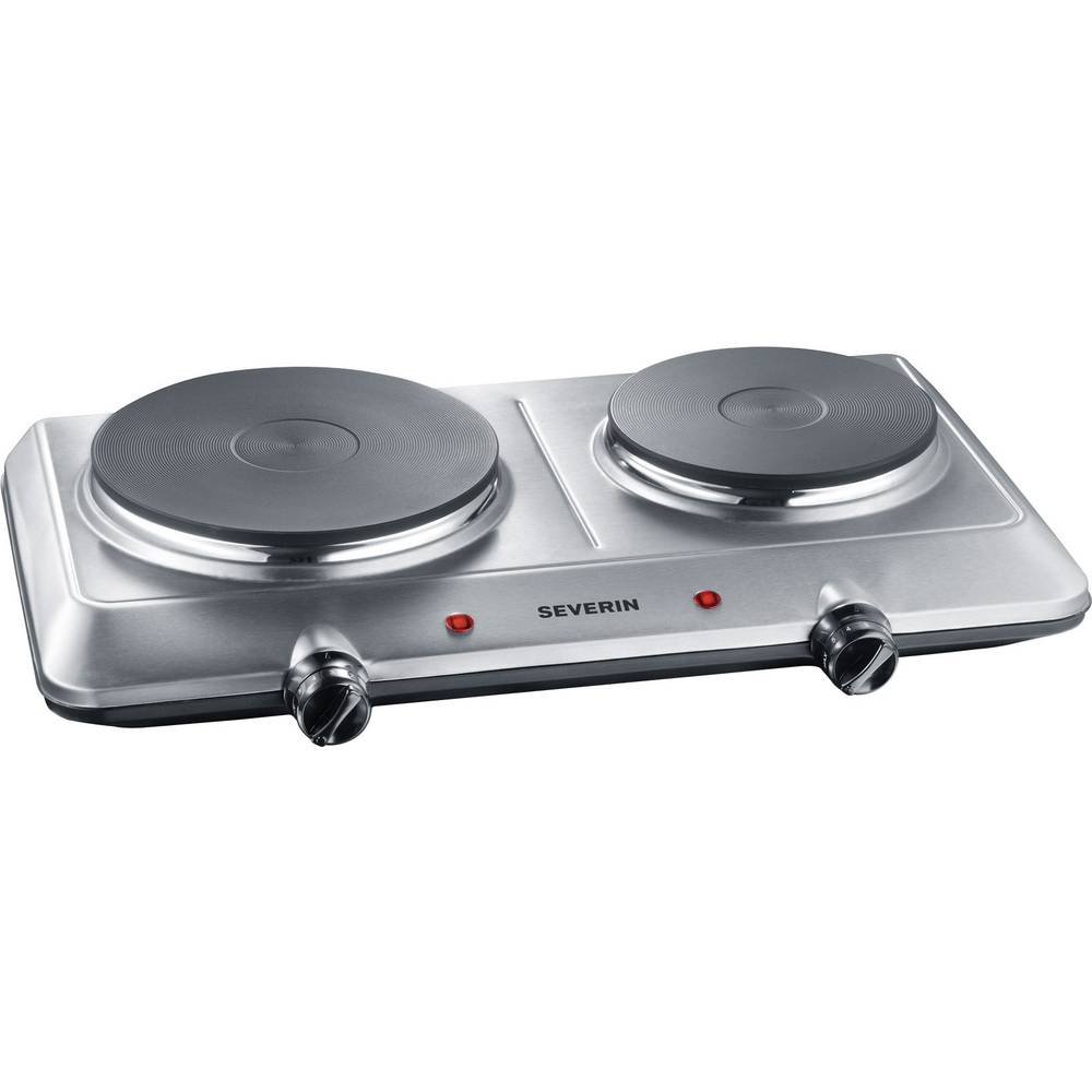 SEVERIN DK 1014 Fornello elettrico a due fuochi, Ø 18 cm x 1500 W + Ø 15 cm x 1000 W, Fondelli in ghisa indeformabili, Controllo in continuo della temperatura con 2 termostati, corpo in acciaio inox