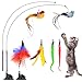Oziral Cat Feather Toys, 10PCS Cat Toys with Super Suction Cup, Detachable 2PCS Cat Wand Toys & 6PCS Replacement Teaser Refills with Bell, Interactive Cat Toy for Indoor Cats Kitten Play Exercise