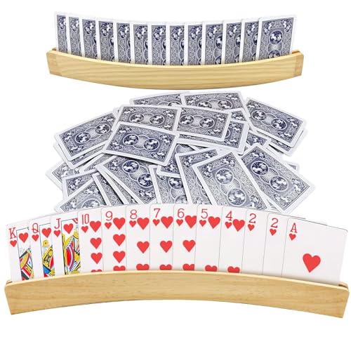 Bellanova 2 Stück Holzspielkartenhalter, Kartenhalter Spielkarten Ständer, 33cm Kartenständer Spielkartenhalter Holz Spielkartenständer, Freisprech Card Holder für Erwachsen, Senioren (2)