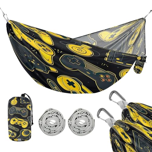 ATTX Colorful Video Game Controllers Camping Hammock - Lightweight & Portable Hammocks, Heavy Duty 330lbs Capacity for Indoor, Hiking, Backpacking, Travel, Backyard, Beach#342