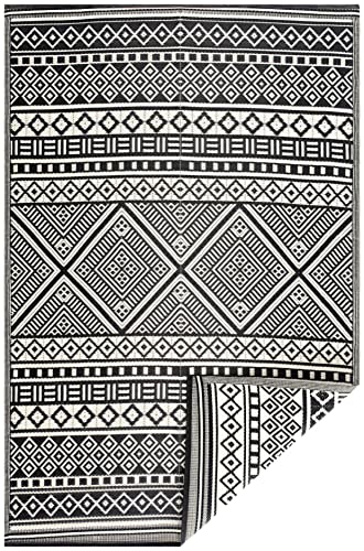 Beverly Rug Aztec Outdoor Rugs 4X6 Waterproof Boho Reversible Plastic Straw Rug Bohemian Outdoor Carpet, Outside Mat For Patio, Camping, Picnic, Porch, Deck, Beach, Pool, Black And White, Texas #TOP7