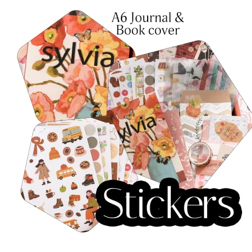 Image of The AutoStory Vintage Scrapbook Album Kit - A6 Junk Journal Notebook with Aesthetic Stickers, Collage Paper Pack & Washi Tape - DIY Journaling Supplies Gift for Teens & Girls (Sylvia, Red)