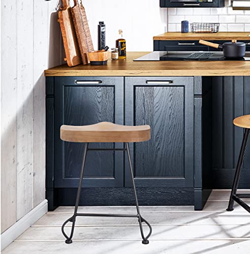Gwarez Set Of 2 Rustic Saddle Seat Barstools With Tubular Metal Base,Retro Country Style Bar Chair,Kitchen Island Stool,Easy Assembly I Backless,With Footrest,18.5Inch #TOP2
