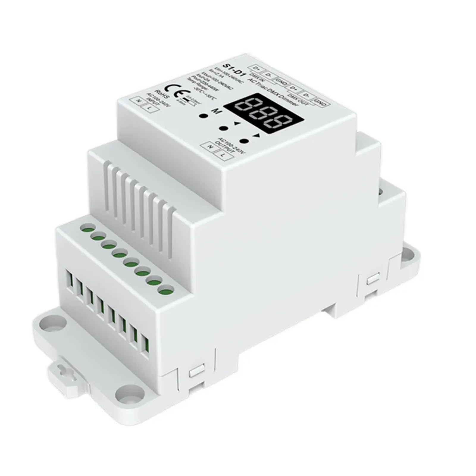 1 Unidad DMX512/1990, Entrada de señal, 1/2 Canal, regulador triac Digital, Salida de Corte de Fase CA, Utilizado for controlar LED Regulables Triac.(S1-D1)