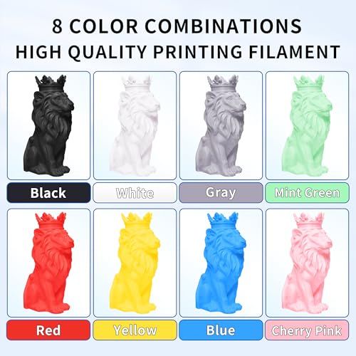 Image of RAMBERY 500gx8 PLA+ Filament Bundle 1.75mm, 8 Colors PLA Plus 3D Printing Filaments Dimensional Accuracy + /- 0.02mm, 8 Pack 500g Spools, Black /White /Red /Yellow /Gray /Blue /Pink /Mint Green