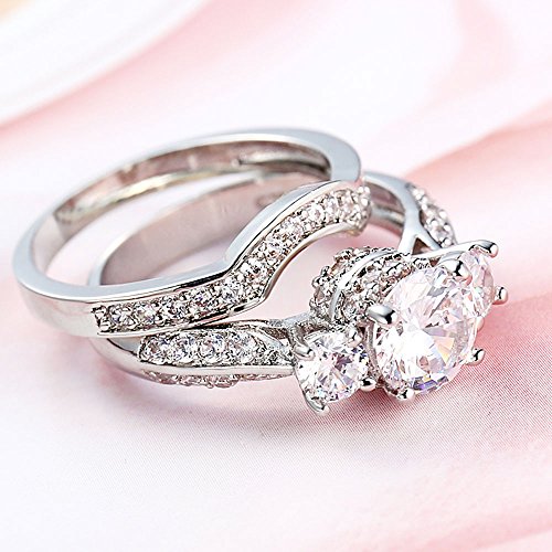 XAHH Wedding Band Engagement Ring Set for Women White Gold 2.5Ct Round White AAA Cz Size 5-114