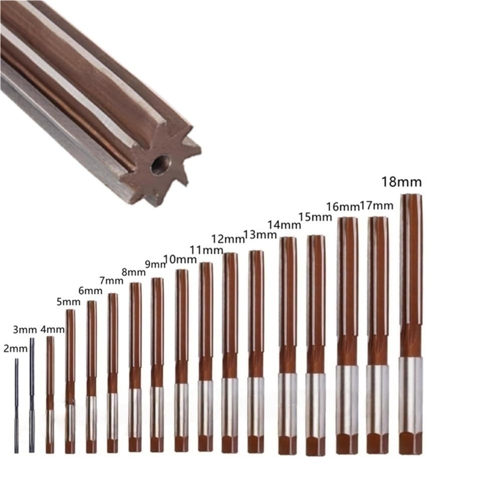 17 pezzi di alesatori manuali CNC di precisione H8, alesatori ad espansione in metallo con gambo dritto da 2 mm a 18 mm