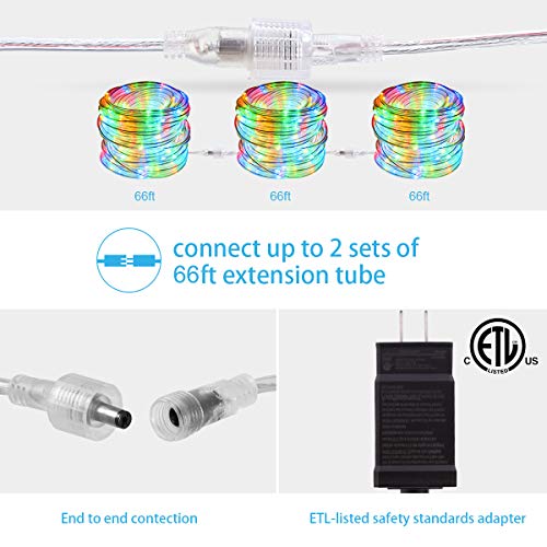 B-right Rope Lights Outdoor, 72ft 336 LED String Lights Plug in 8 Modes Extendable Dimmable Waterproof Rope String Lights for Party Patio Garden Tree Decor, ETL-Listed, Multicolor with Remote Control - Image 4