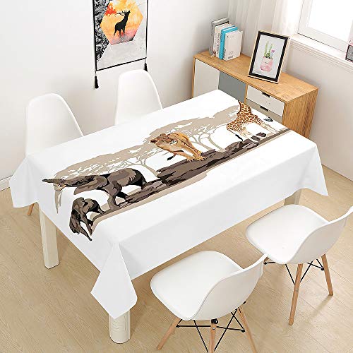 Chickw1 Nappe Rectangulaire Anti Tache Imperméable Lavable Facile D'entretie, Nappe Imprimée Éléphant Animal, Nappe en Polyester, pour Jardins Cuisine...