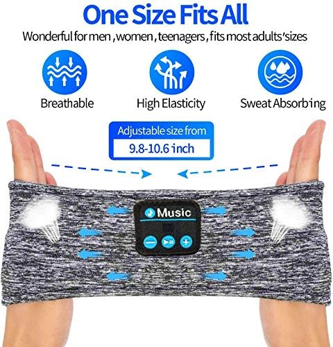 Sleep Headphones Bluetooth Headband, SAMERIVER Sleeping Headphones Wireless with Ultra-Thin HD Stereo Speakers Perfect for Sleeping Workout Yoga Insomnia Travel, Gifts for Him/Her/Dad/Mom/Teen (Grey)
