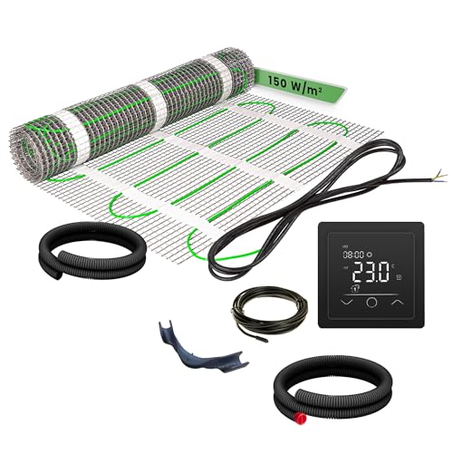EH Expert EcoPRO Heizmatten Set | 150 W/m² | 20 m² | Elektrische Fußbodenheizung - für Fliesen, Naturstein, Teppich, Vinyl und Laminat, inkl. Installationsmaterial, mit Touchthermostat (Schwarz)