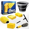 10Pcs Car Wash Detailing Kit Cleaning Kits,with Collapsible Bucket Wash Mitt Sponge Terry Towels Wheel Brush Window Scraper Coral Velvet Towel, Car Cleaning Tools Kit for Interior, Exterior, Wheels
