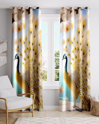 Image of Ultimate Trends Digital Printed |Peacock Prints| Light Filtering Curtains for Windows & Doors | Multiple Styles & Colors | Set of 2 | 5 FEET