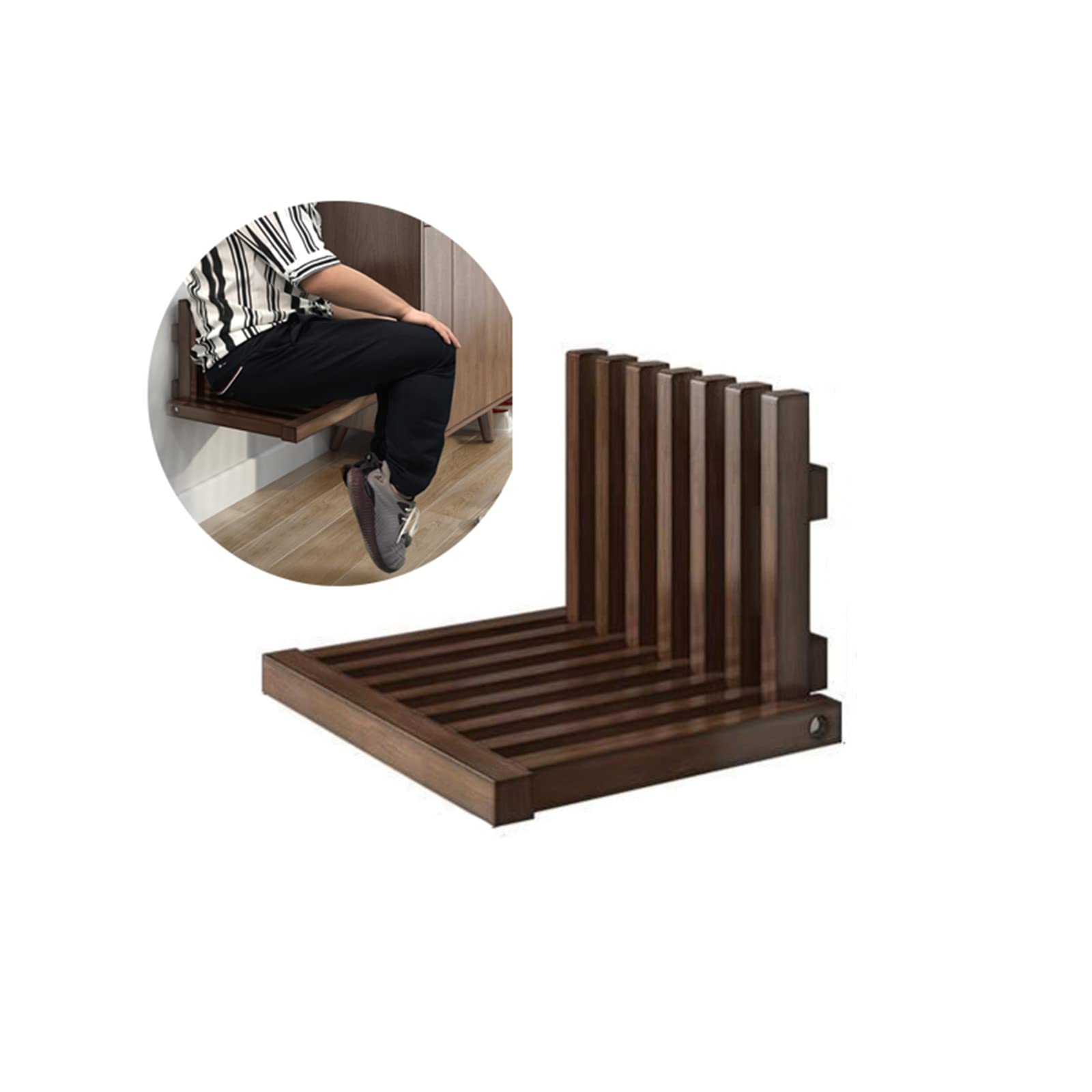 Wall-Mounted Folding Stool Chair,Wall Mounted Entryway Stool Bench, Wood Folding Shower Seat Bench,Entryway Solid Wood Shoe Changing Stool for Kids Adults,Brown