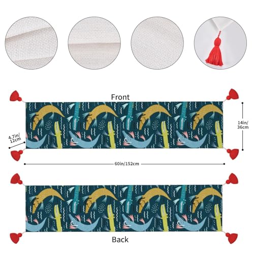 Chemin de table de Noël avec pompon 35x152 cm crocodile océan