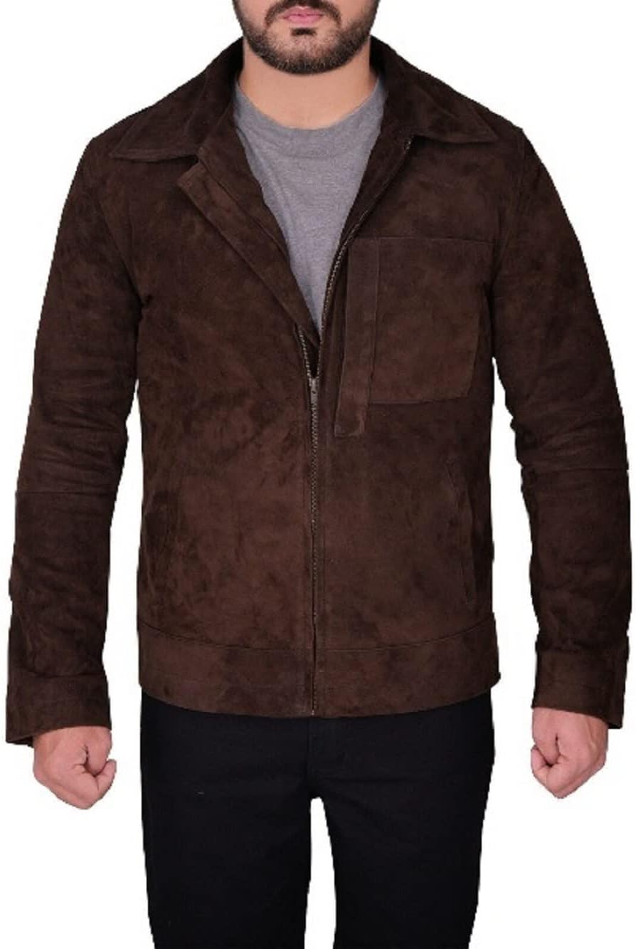 Classic Men's Sheepskin Suede Leather Jacket Biker Zipper Luxury Plain Coat PD08