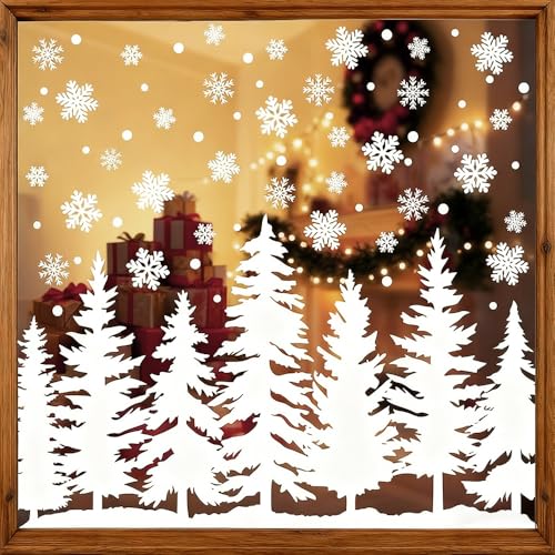 89stk/9 Blätter Fensterbilder Weihnachten Selbstklebend,Winter Weiß...