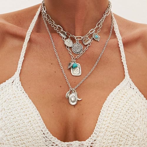 Boho Necklace Layered Gold Necklaces for Women Non Tarnish Western Outfit for Women Silver Stacked Necklaces Cowgirl Jewelry for Western4