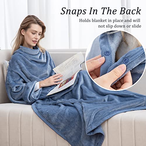 Choshome Wearable Blanket With Sleeves And Foot Pocket For Adult Women Men, Soft Fleece Blanket Fuzzy Tv Blanket Throw Wrap For Bed Sofa Travel Home Office, 71" X 51", Blue #TOP4