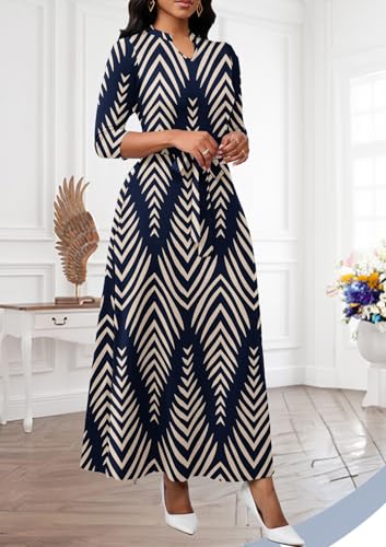 Image of BubFee Maxi Dresses for Women Semi Formal Long Dress 3 /4 Sleeve Casual A-line Church Dresses with Pockets