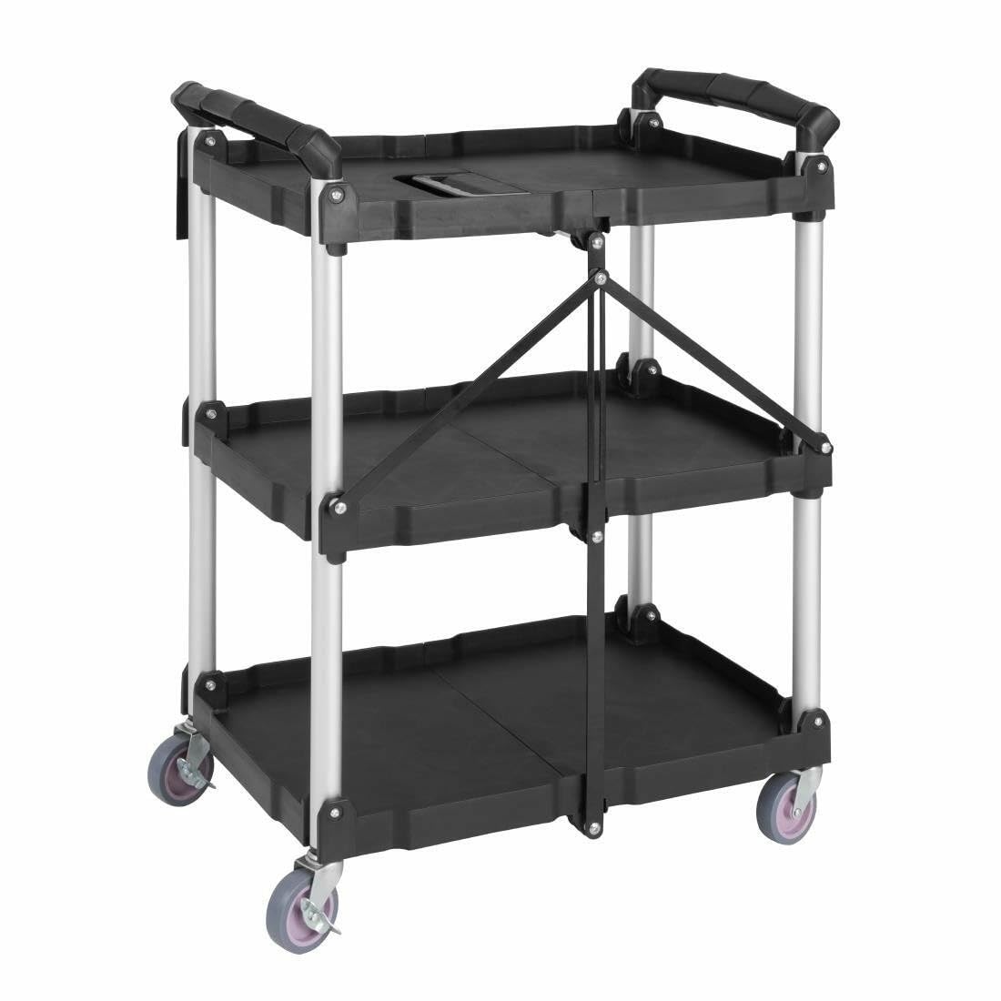 Vogue - Carro plegable de polipropileno de 3 niveles, color negro, 835 x 645 x 405 mm
