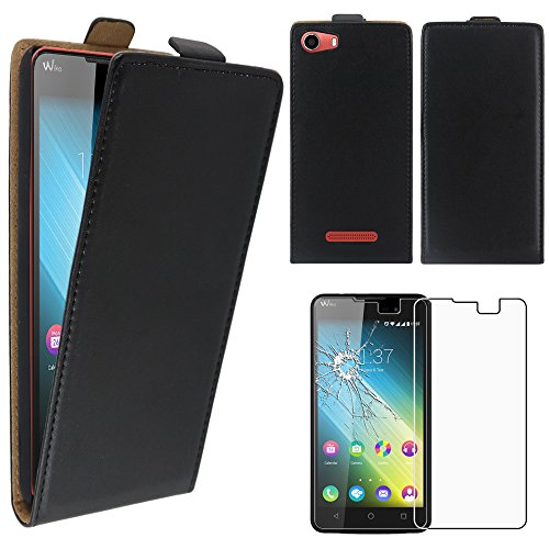 ebestStar - Coque Compatible avec Wiko Lenny 2 Etui Housse PU Cuir Rabat Ultra Fin (Ultra Slim Case), Noir + Film Protection écran Verre Trempé [Appareil:...