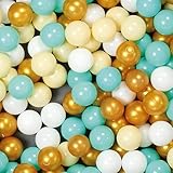 LUDI — Goldene Spielbälle — für Bällebäder oder Spielplätze — 90 Bälle — werfen, Rollen — weicher Kunststoff — 6 cm — ab 6 Monaten, Blau, Weiß, Beige, Gold