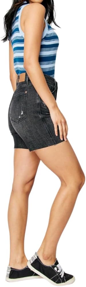 Judy Blue Black High Waist Rigid Magic Destroy Raw Hem Shorts