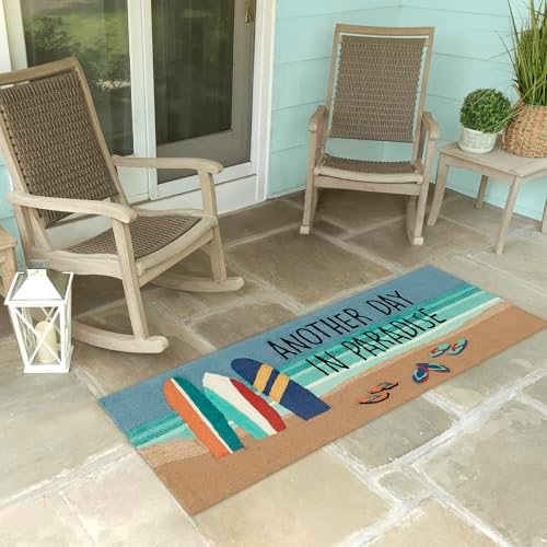 Liora Manne Frontporch Indoor Outdoor Rug - Novelty Design, Hand Hooked, Weather Resistant, UV Stabilized, Foyers, Porches, Patios & Decks, Beach Paradise, 2' x 5'