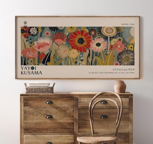 Affiche rétro Yayoi Kusama : art mural Japandi horizontal 30x60cm sans cadre pour chambre