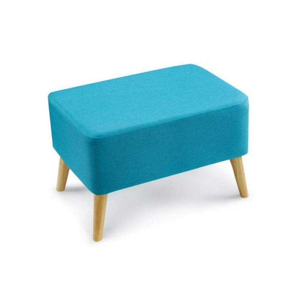 Repose-pieds ottoman en lin bleu avec pieds en bois massif pour la chambre