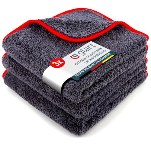 Glart 443TP Mikrofasertücher 3er Set – 600 GSM – 40x40 cm – Flauschige Auto Poliertücher für Trocknung & Pflege – Ultraweich, fusselfrei & saugstark – Für Autopflege, Motorrad, Boot & Haushalt