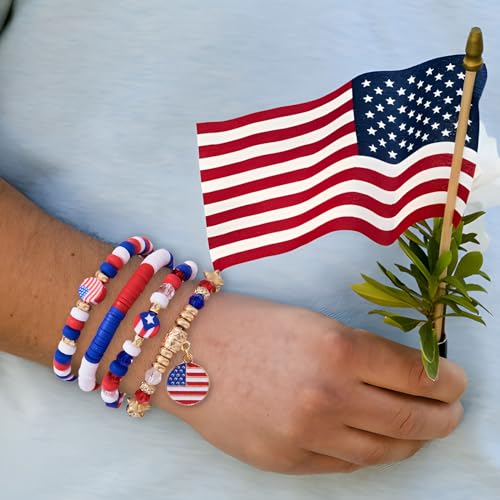 4th of July Accessories USA Patriotic Bracelets for Independence Day Red White and Blue American Flag Stretch Bracelets for Women Girls Boys2