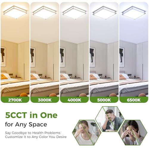 13 Inch Dimmable Square LED Ceiling Lights, 2-Pack 36W Brushed Nickel Flush Mount Light Fixtures, 3200LM Super Bright 2700K-6500K Adjustable Modern Ceiling Lamps for Bedroom Kitchen Bathroom Hallway - Image 4