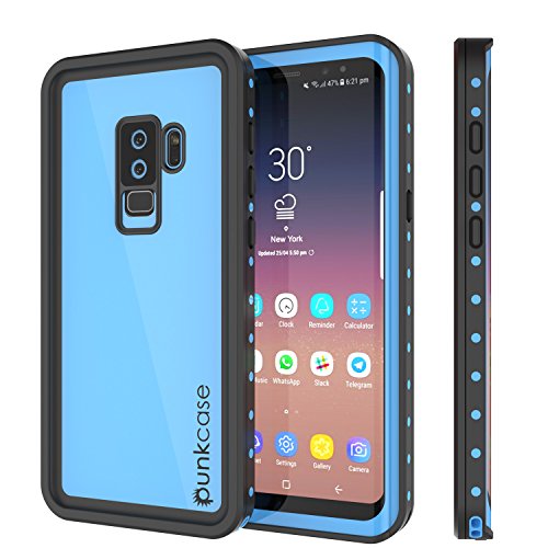 Galaxy S9 Plus Waterproof Case, Punkcase [StudStar Series] [Slim Fit] [IP68 Certified] [Shockproof] [Dirtproof] [Snowproof] Armor Cover for Samsung Galaxy S9+ [Light Blue]