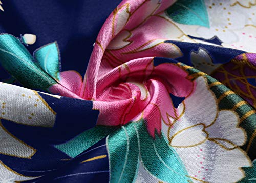 Image of BABEYOND Women's Kimono Robe Long Satin Robes with Peacock and Blossoms Printed Kimono Nightgown