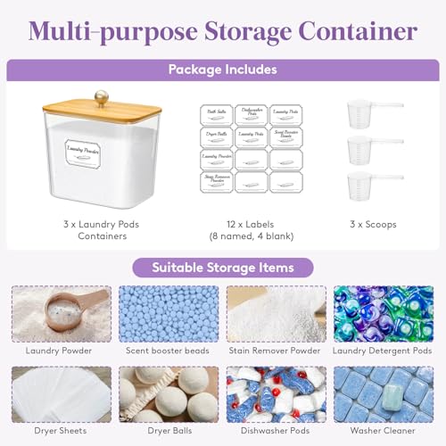 Image of Lifewit Laundry Pods Container with Lid, 0.7 gal, Natural, 3 Pcs