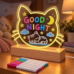 Gifts for Women Men Girls-Personalized DIY Night Light Message Board with Erasable Pen,Room/Home/Office Décor,Best Gift for Mother’s Day/Father’sday/Birthday/Wedding/Anniversary (Light-Wooden-cat)