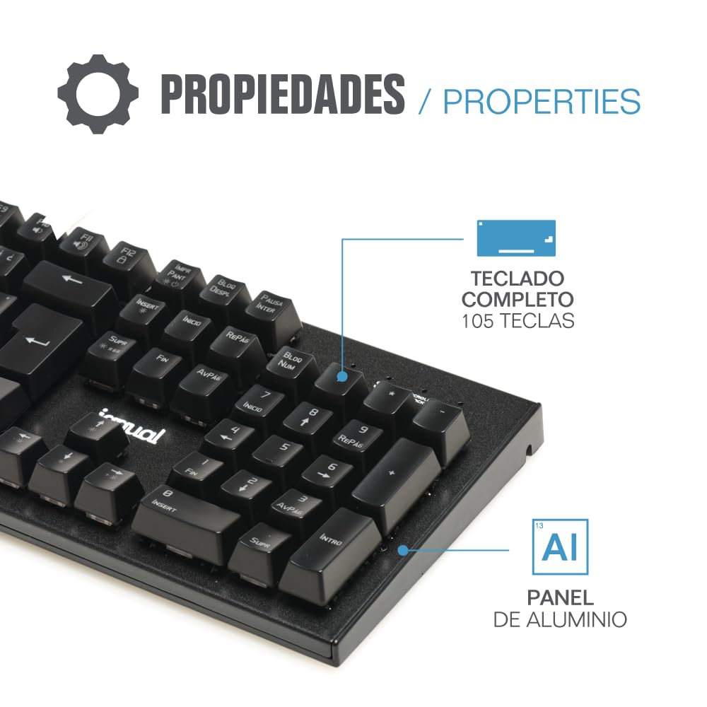 iggual - Teclado Mecánico Obsidian RGB con Cable USB105 Teclas Teclado con IluminaciónLED RGB - Fácil Instalación - Color Negro - Medidas 44,2x13,6x3,7 cm