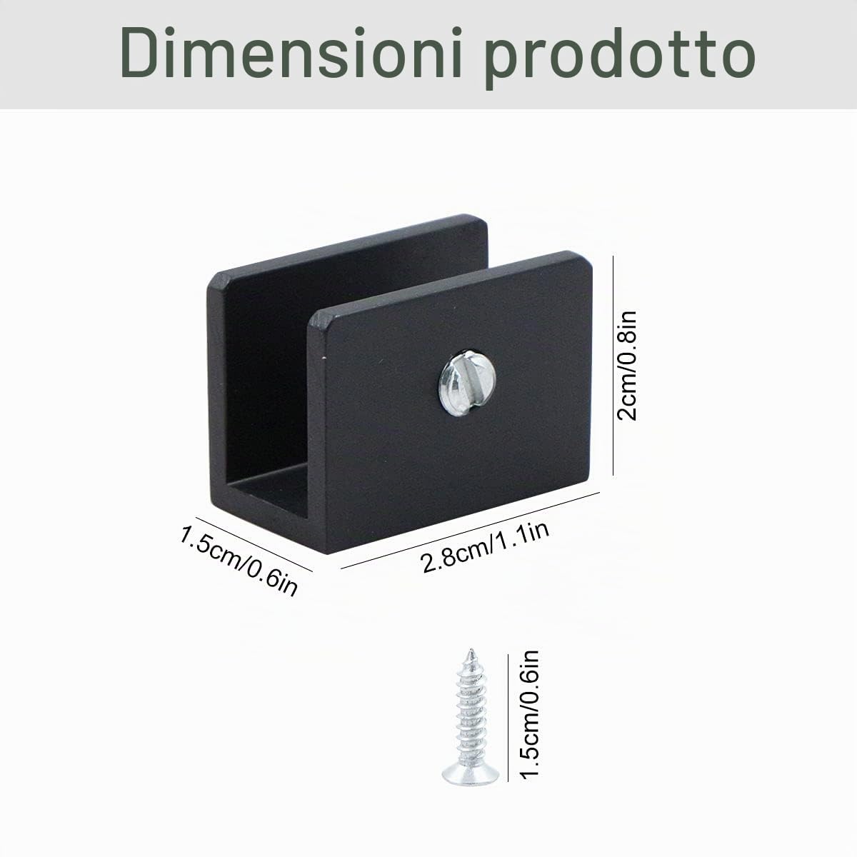 Morsetti in vetro, supporto per pavimento in vetro, 8 pezzi, in acciaio inox, per superfici piatte, 8 – 10 mm, per balaustra, specchio corrimano, scale (nero)