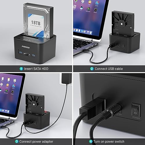 Image of Tobo USB 3.0 to SATA Hard Drive Docking Station, Dual-Bay Hard Drive Dock with TF & SD Card Slots for 2.5 /3.5 Inch SATA HDD SSD, Support TD-1043HS